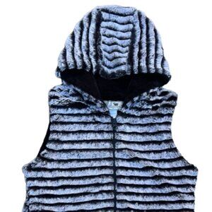 American Widgeon Girls Hooded Black Grey  Faux Chinchilla Vest full zipper Small